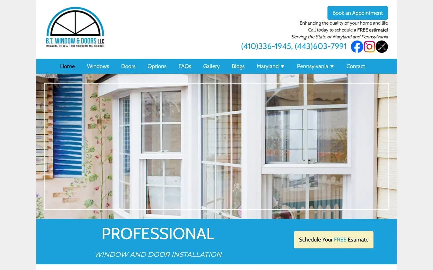B.T. Window & Doors 웹사이트 화면